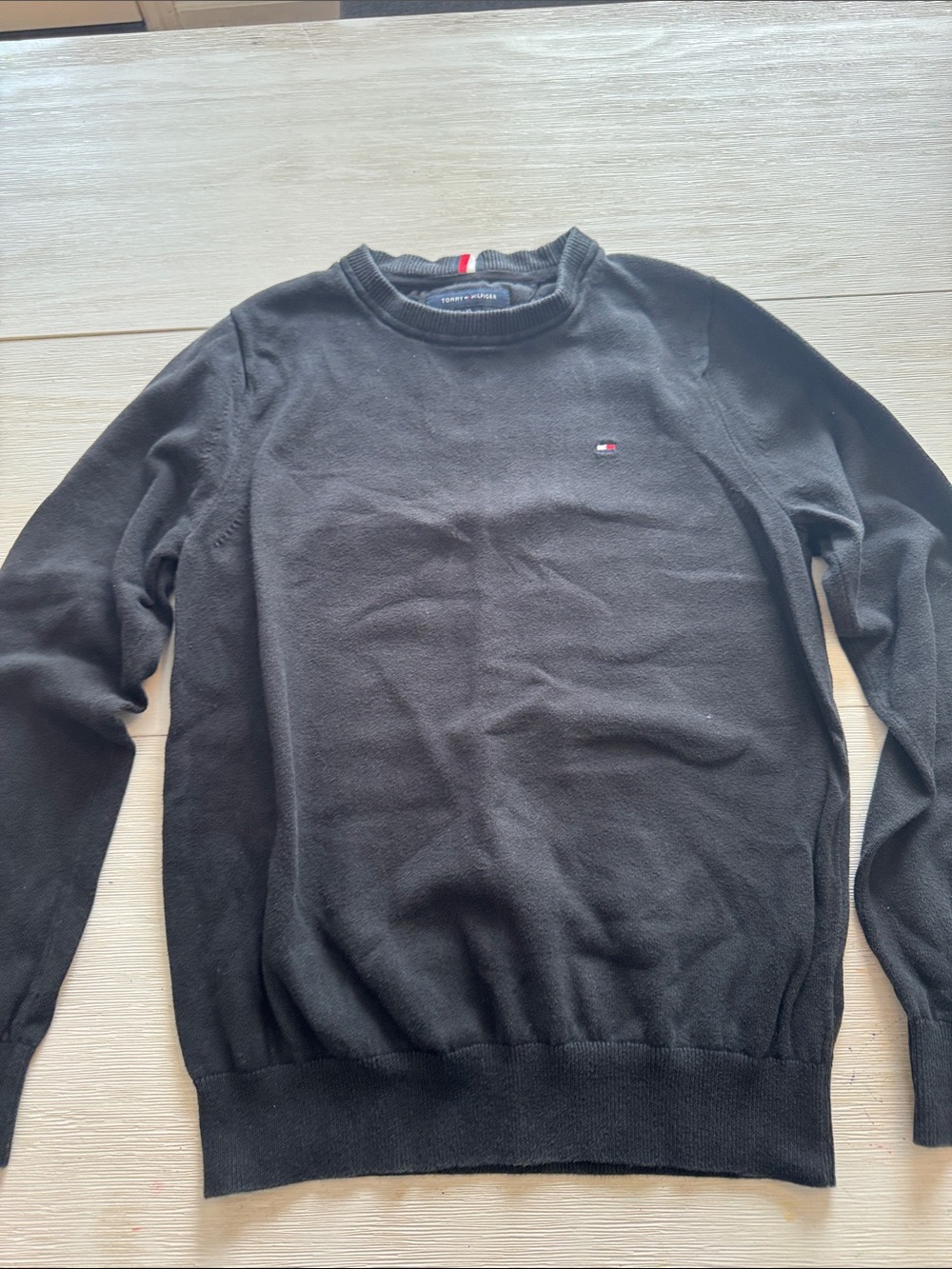 Tommy Hilfiger Men's Black Crewneck Pullover with Flag Logo